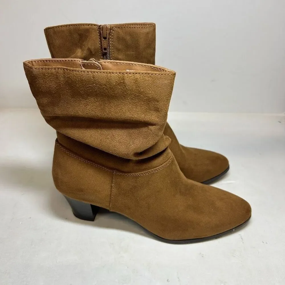 Style & Co. Womens 6.5 M Cognac Brown Faux Suede Slouch Mid Calf Boots NIB QI3